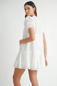 White Eyelet lace V-Neck Dress