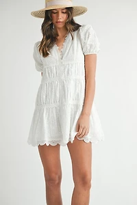 White Eyelet lace V-Neck Dress