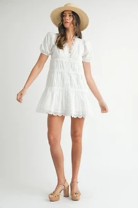 White Eyelet lace V-Neck Dress