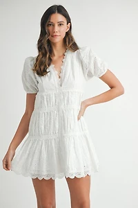 White Eyelet lace V-Neck Dress