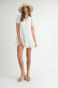 White Eyelet lace V-Neck Dress