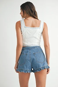 Ruffle Detail Denim Shorts
