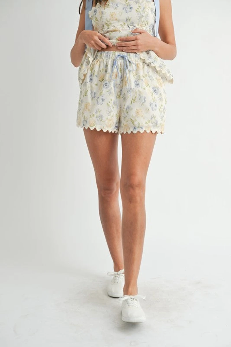 Cream Floral Top & Shorts Set