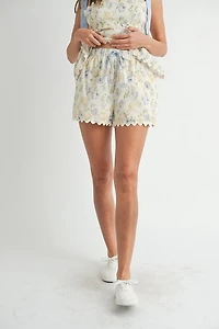 Cream Floral Top & Shorts Set