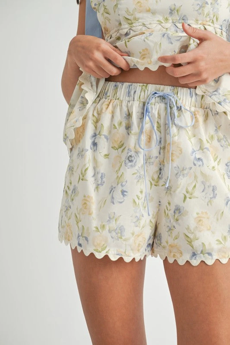 Cream Floral Top & Shorts Set