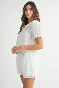 White Blouse & Shorts Set