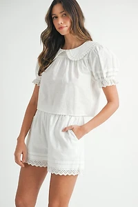 White Blouse & Shorts Set