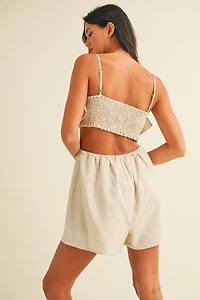 Linen Flower Top Sleeveless Jumpsuit