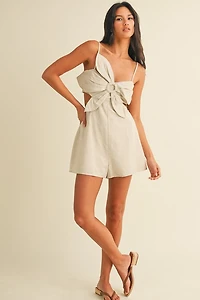 Linen Flower Top Sleeveless Jumpsuit