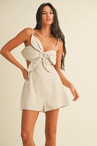 Linen Flower Top Sleeveless Jumpsuit
