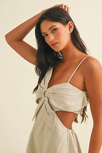 Linen Flower Top Sleeveless Jumpsuit