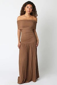 Elina Brown Drop Waist Dress