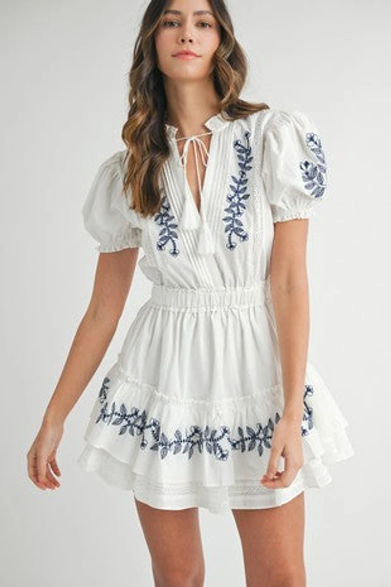 Embroidered Ruffle Tier Mini Dress