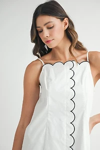 White Scallop Contrast Dress
