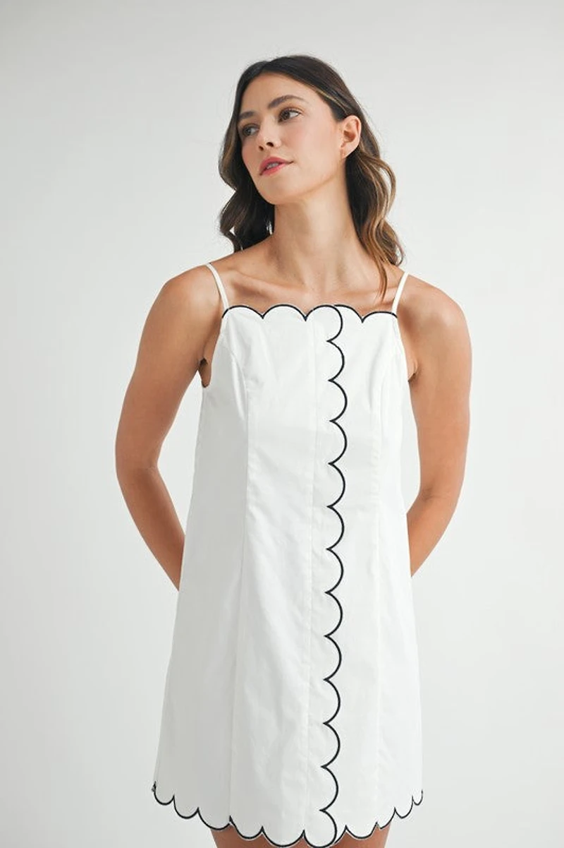 White Scallop Contrast Dress