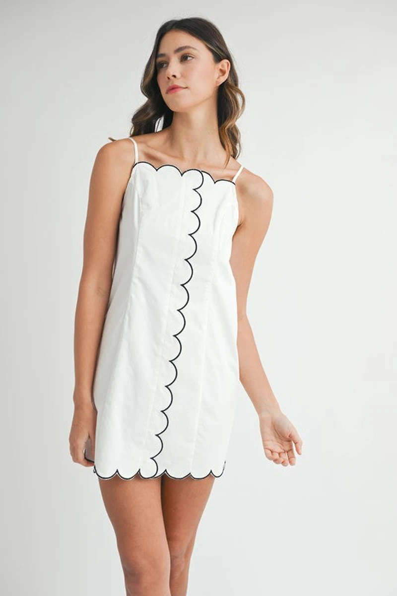 White Scallop Contrast Dress