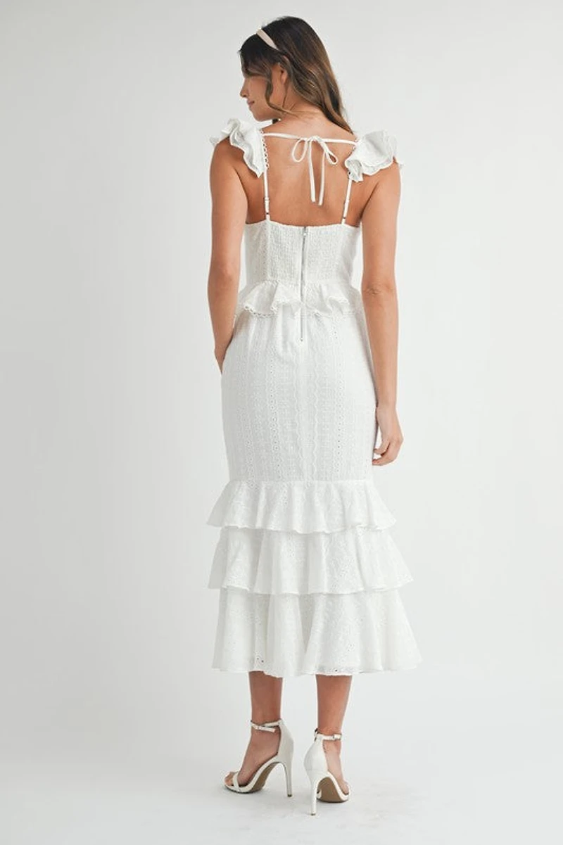 White Eyelet Lace Ruffle Dress