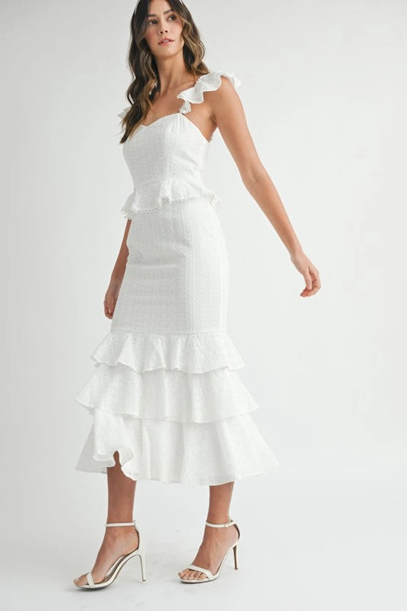 White Eyelet Lace Ruffle Dress