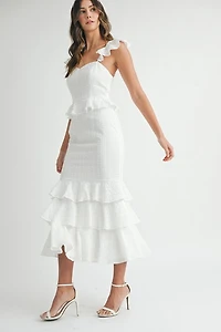 White Eyelet Lace Ruffle Dress