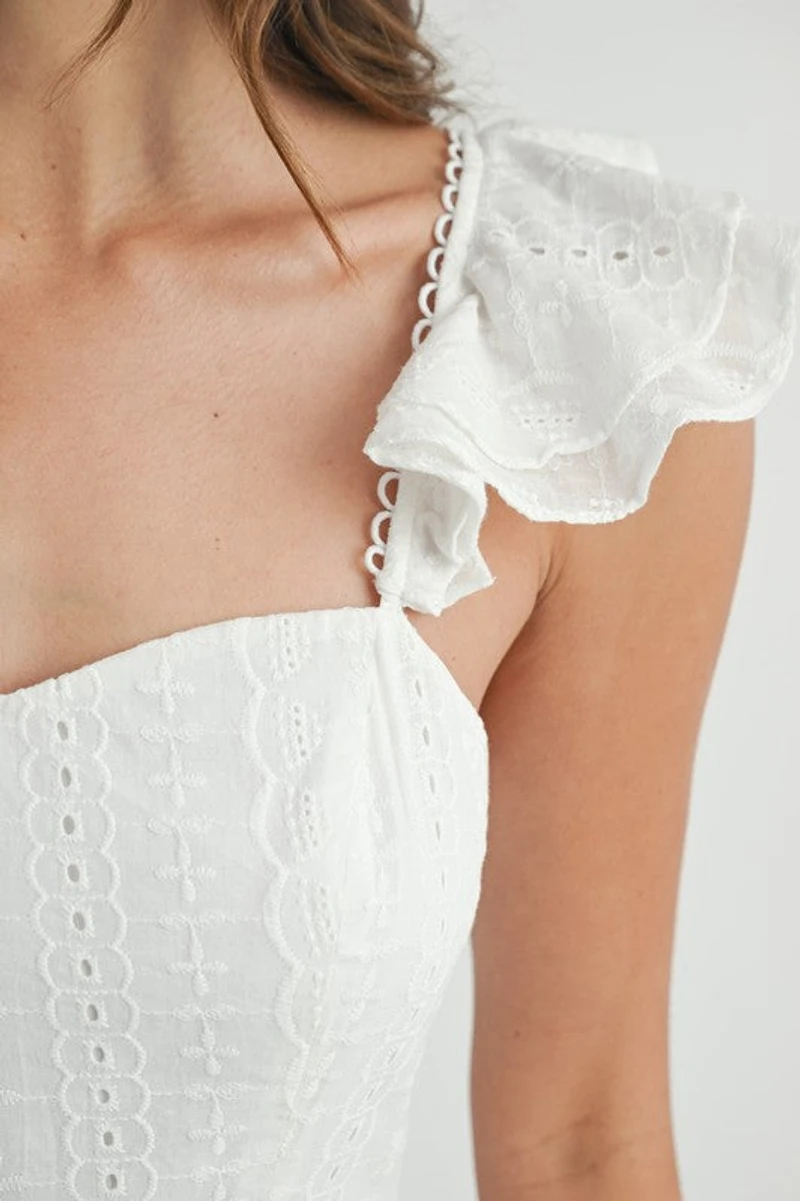 White Eyelet Lace Ruffle Dress