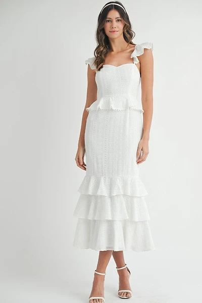 White Eyelet Lace Ruffle Dress