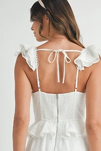 White Eyelet Lace Ruffle Dress