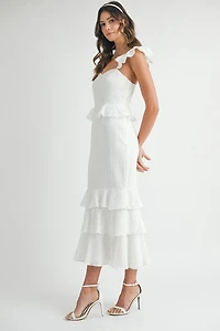 White Eyelet Lace Ruffle Dress