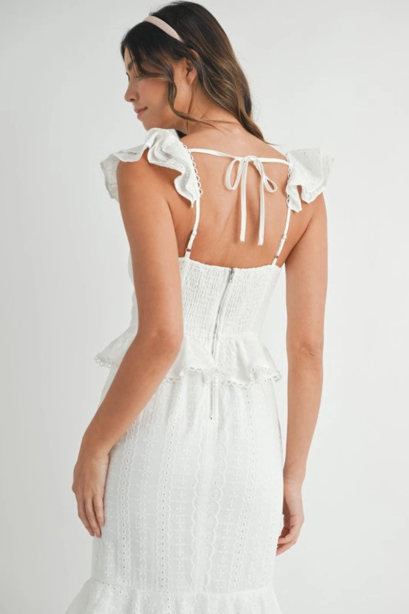 White Eyelet Lace Ruffle Dress