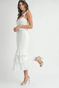 White Eyelet Lace Ruffle Dress