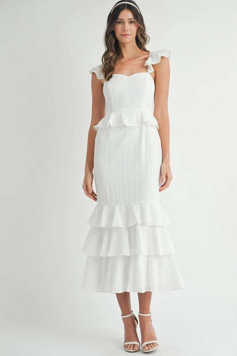White Eyelet Lace Ruffle Dress