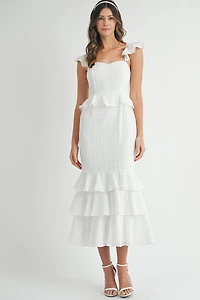 White Eyelet Lace Ruffle Dress