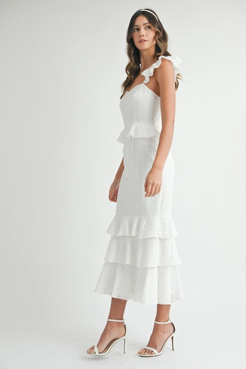 White Eyelet Lace Ruffle Dress