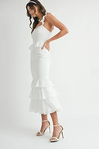 White Eyelet Lace Ruffle Dress