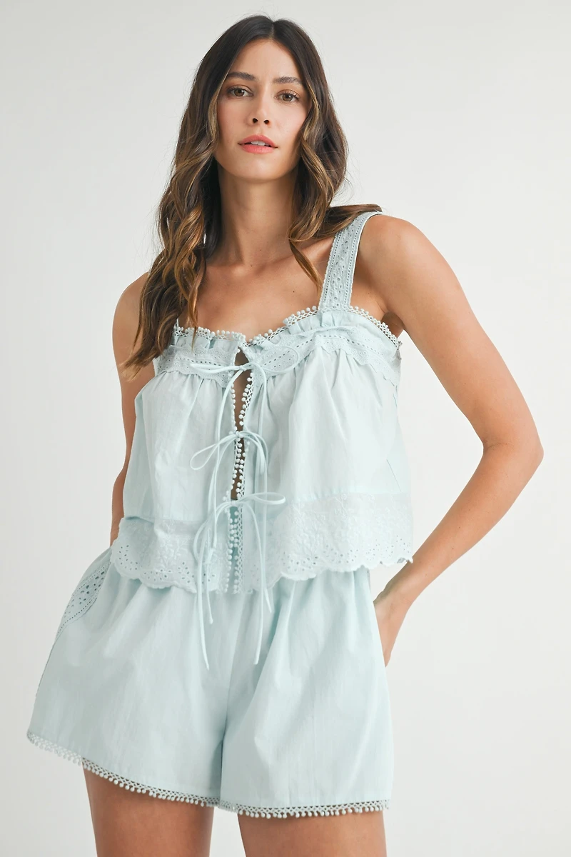 Light Blue Tie Tank & Shorts Set