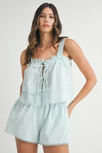 Light Blue Tie Tank & Shorts Set