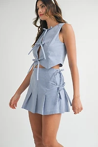 Blue & White Gingham Tie Front Set