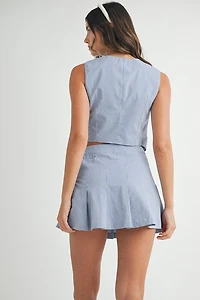 Blue & White Gingham Tie Front Set