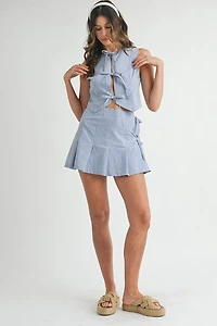 Blue & White Gingham Tie Front Set