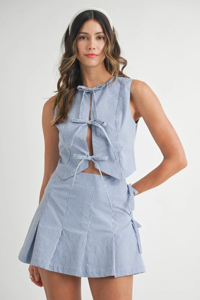 Blue & White Gingham Tie Front Set