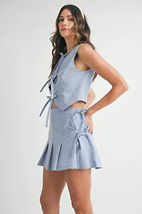 Blue & White Gingham Tie Front Set