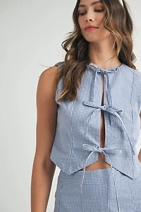 Blue & White Gingham Tie Front Set