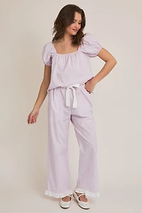 Lavender & White Puff Sleeve Pajamas
