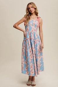 Blue Floral Ribbon Midi Dress