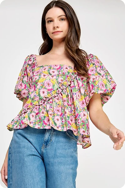 Pink Asymmetric Ruffle Top