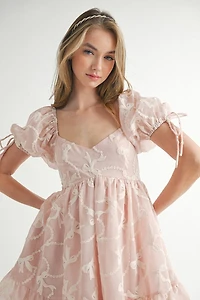 Pink Bow Embroidered Mini Dress