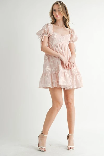 Pink Bow Embroidered Mini Dress