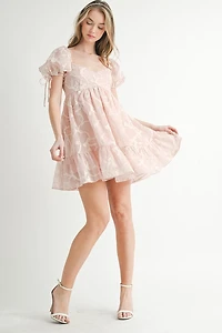 Pink Bow Embroidered Mini Dress