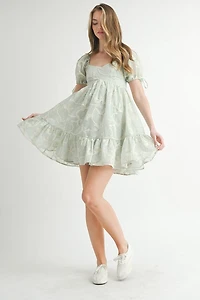 Mint Bow Embroidered Mini Dress