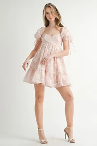Pink Bow Embroidered Mini Dress