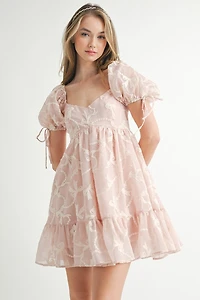 Pink Bow Embroidered Mini Dress